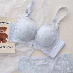 Women's Pink Lace <b>Sexy</b> Lingerie <b>Set</b> With Ruffle Trim And Chest Pad 2 Pieces - Product Image 2