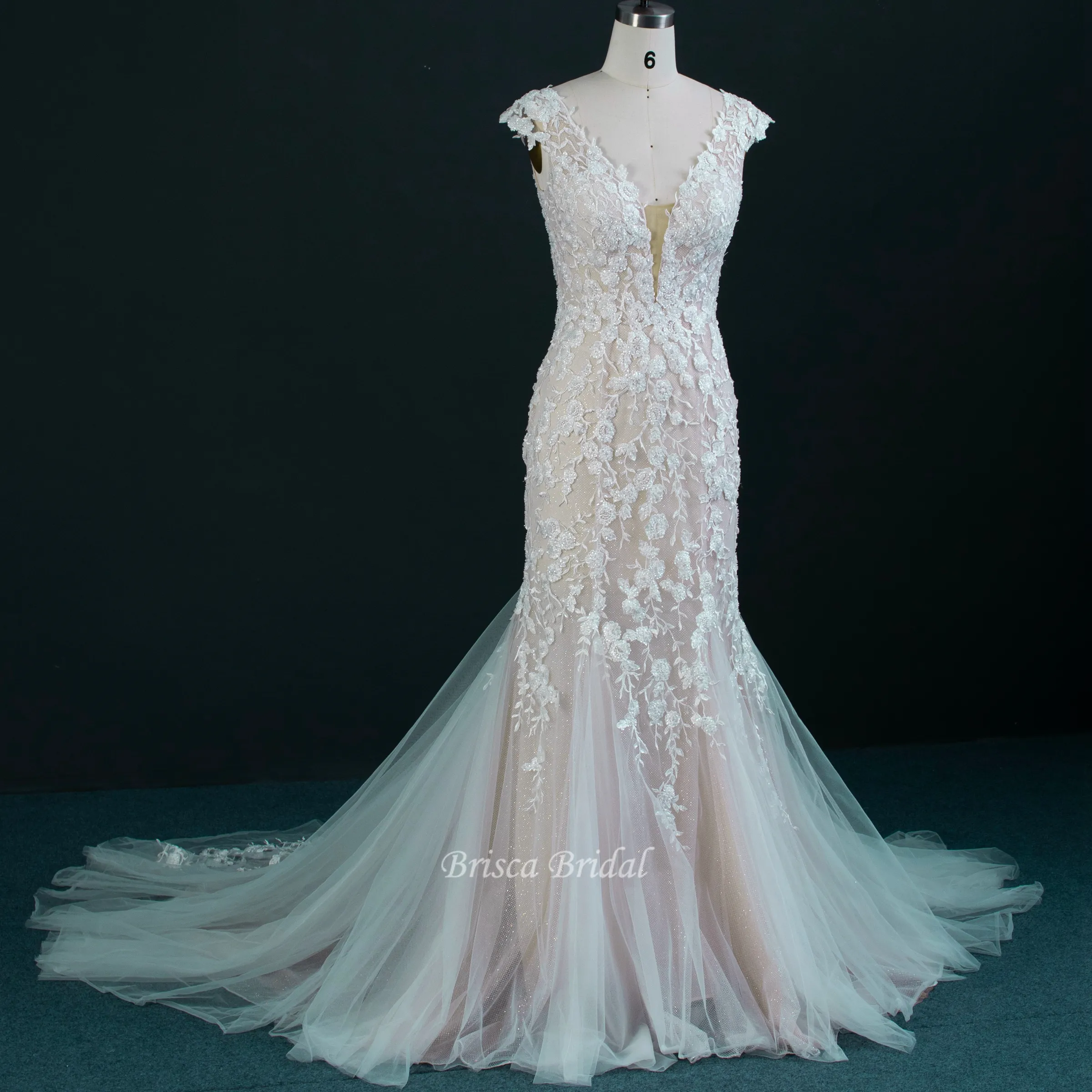 Illusion Off-Shoulder Mermaid Bridal Dress Lace Hot Sale Fashion Women Sexy Custom Blush White Bride Gown OEM Wedding Dress