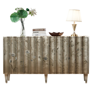 Muebles Gabinete de zapato de madera maciza pintado americano Gabinete de sala de estar Luz Aparador de lujo Patrón floral Gabinete decorativo - Product Image 6