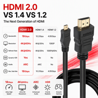 Câble Micro HDMI vers HDMI plaqué or 4K pour appareil photo, ordinateur portable, téléviseur HD, moniteur