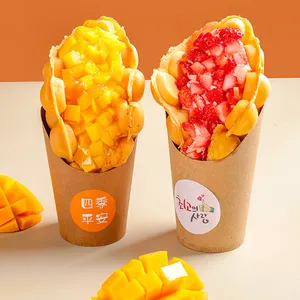 Wholesale Restaurant Street Snack Disposable Takeaway Ice Cream Paper Food Packaging Cone Churro Holder Bubble Waffle Cup