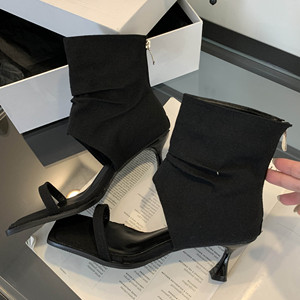 Women's Summer High Heel Mid Heel Sandals New Party Dress <b>Shoes</b> with Mesh Flip Flops Holiday Sandalias Mujer - Product Image 2