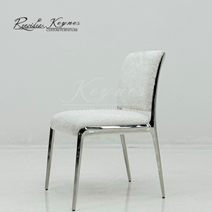 Keynes Factory Custom Silver Metal modern <b>dining</b> <b>chair</b> <b>White</b> Boucle Fabric Accent <b>Chair</b> - Product Image 3