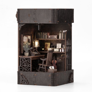 Puzzle en bois 3d personnalisé DIY Book nook mini détective agency Bookshelf Insert Build-Creativity Kit Dollhouse handmade Bookend - Product Image 1