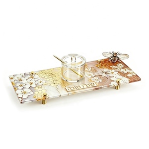 Plateau Simanim en Lucite à motif imprimé personnalisé, motif nid d'abeille pour Hashanah - Product Image 3