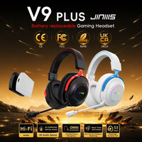 Casque de jeu Jinms Cyclones V9 Plus avec audio spatial 7.1, haut-parleur de 53 mm, deux batteries interchangeables, 150 heures d'autonomie