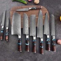 Ensemble de couteaux de chef japonais en acier inoxydable à haute teneur en carbone VG10 Damas Ocean Wave manche en bois stabilisé en résine métal de haute qualité