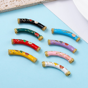 Chinese Style Cloisonne Enamel Lotus Half <b>Bracelet</b> Curved Tube DIY Jewelry Accessory Small Alloy Findings - Product Image 2