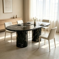 Zeitgenössischer Moderner Ovaler Esstisch aus Nero Marquina Marmor, Geeignet für Luxuriöse Esszimmer und Exklusive Besprechungsbereiche