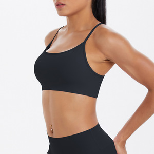 Wholesale Women Thin Strap Criss Cross Back Sports Bra Padded Seamless Shockproof Yoga Bra Gym Running Pilates Workout Crop Top - Product Image 2