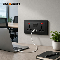 Interruptor de Pared BAOBEN Negro Mate de PC, Material Ignífugo, Estándar Europeo de Cinco Posiciones, Enchufe Multifuncional de 13A
