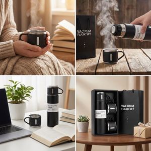 Lot de Bouteilles Isothermes en Acier Inoxydable avec 3 Tasses en Acier – Idéal pour Cadeau – Vente en Gros - Product Image 5