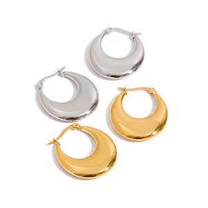<b>Moon</b> Shape Hoop Earrings In Gold And Silver Titanium Steel For Everyday Wear - Product Image 1