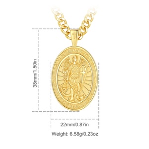 Bijoux religieux en argent sterling 925 plaqué or 18 carats amulette saint michel collier pendentif archange avec chaînes cubaines - Product Image 2