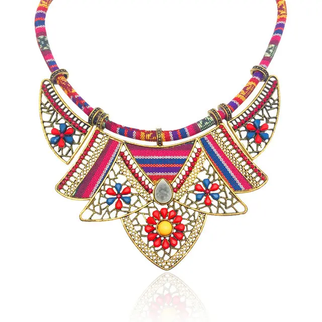 Ethnic Maxi Statement Flower Choker Boho Collar Bohemian Jewelry Big Vintage Fashion Bib Statement Necklace For Women