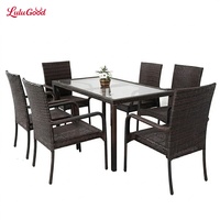 Ensemble de tables et chaises de salle à manger d'extérieur en PU personnalisé avec plateau en verre, mobilier de jardin moderne pour restaurant, café, hôtel, terrasse
