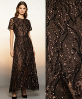 Tissu de robe de mariée et de soirée en dentelle à sequins or rose, motif vague, pour couture, livraison rapide