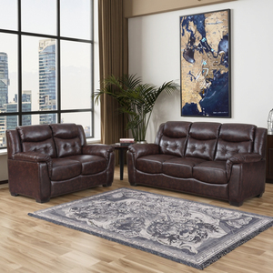 Sofá de sala de estar de lujo de estilo europeo moderno, tapizado en cuero sintético, con respaldo acolchado y brazos acolchados, conjunto de sofá combinado 3+2 - Product Image 4