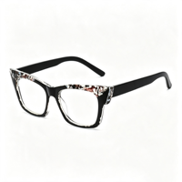 Lunettes anti-lumière bleue carrées à motif floral rétro SM22045 - Monture légère en PC avec verres en résine transparente pour hommes et femmes (6 couleurs)