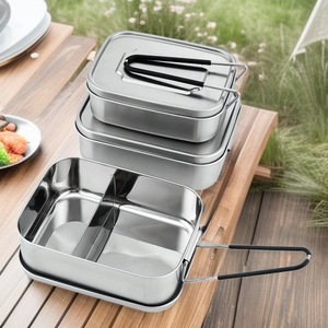 Stainless Steel Rectangular Lunch Box With Lid Stackable Bento Box For Student Office Use - Product Image 2