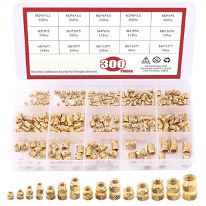 Brass Knurled Threaded Insert Set 300Pcs Metric M2 M3 M4 M5 M6 Coarse Thread Fully Threaded Embedment Nuts - Product Image 1