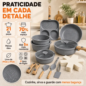 Ensemble de casseroles et poêles de haute qualité avec poignées amovibles, revêtement céramique noir antiadhésif, en aluminium forgé - Product Image 2