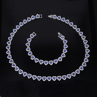 Collar de Cadena con Eslabones de Corazón Azul de Aleación de Zinc, Plateado con Halo de Diamantes de Imitación, para Hombres y Mujeres, Joyería Hip Hop, Accesorios de Moda, Regalo de Joyería