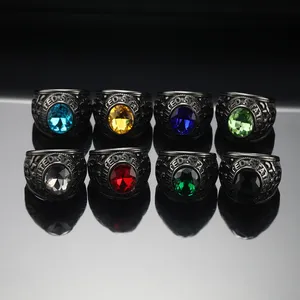 fashion male jewelry 2024 gun black silver gold stainless steel punk multi facets gemstone chunky emerald rings for men gift