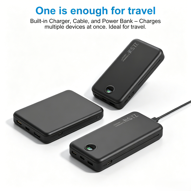 12000mAh Large Capacity AC Plug Integrated Cable Fast Charging Mobile Power Bank