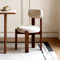 Chaise de salle à manger moderne en bois de frêne massif, pieds épais, assise rembourrée en tissu, chaise d'appoint Wabi-Sabi avec coussin rond, mobilier pour café et restaurant