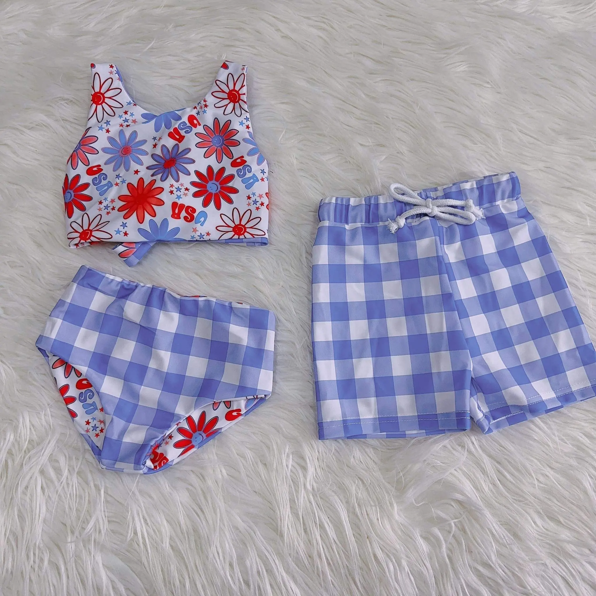 Vente chaude réversible imprimé été deux pièces maillots de bain Bikini ensemble bébé vêtements de natation enfants filles maillots de bain