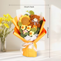 Bouquet de fleurs tricotées en peluche Teddy Bear, tournesols réalistes faits à la main, fleurs gonflées, ensemble cadeau noué à la main, moderne et tendance, directement de l'usine