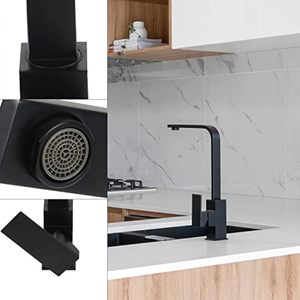 Haute qualité 304 acier inoxydable carré évier <span class=keywords><strong>mitigeur</strong></span> filigrane robinet noir mat robinet de cuisine avec <span class=keywords><strong>bec</strong></span> pivotant montage sur pont - Product Image 2