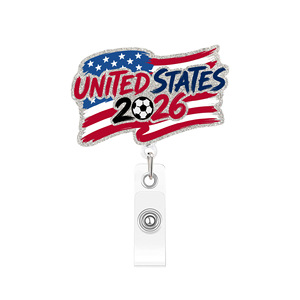 Neueste Fußball-Weltmeisterschaft 2026 Nationalflaggen-Acryl-Glitzer Ausziehbarer Ausweishalter mit Krokodilklemme für Fußballfans - Product Image 2