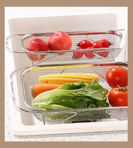 Panier d'évier de cuisine rétractable en acier inoxydable 29-40CM, moderne, minimaliste, multifonctionnel pour le lavage des légumes et des vaisselles - Product Image 6