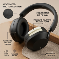 Casque sans fil ANC à ajustement ergonomique, en mousse à mémoire de forme, Bluetooth, circum-auriculaire, basses profondes, stéréo, écouteurs personnalisés, vente en gros