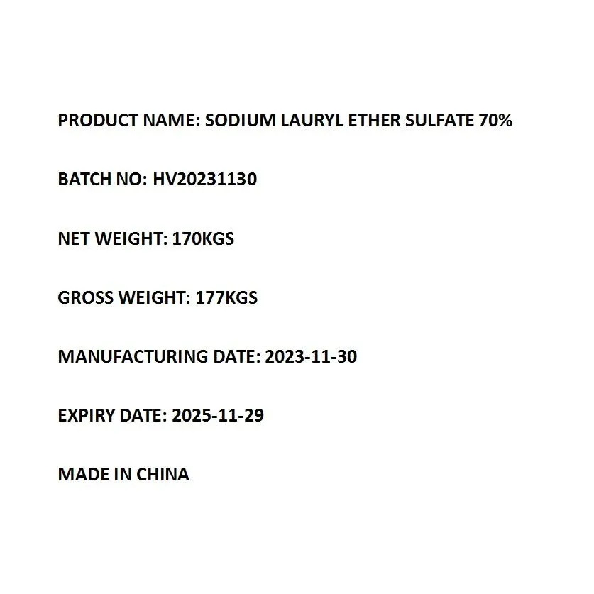Hot Sale shampoo soaps raw material SLES 70% SODIUM LAURYL ETHER SULFATE 70% from China