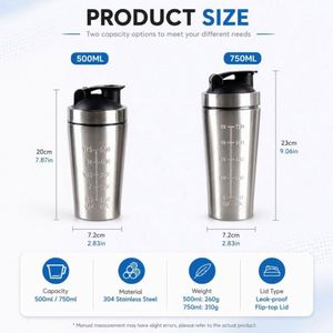 Custom logo BPA Free Metal Fitness Sports Water <b>Bottle</b> 500ml 750ml Single Wall Stainless Steel <b>Protein</b> Shaker with Measurement - Product Image 4