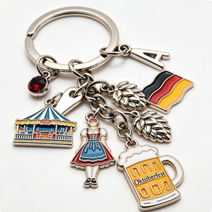 Oktoberfest Zinc Alloy Keychain With <b>Beer</b> Mug Dirndl Flag And Tent Charms Souvenir Gift - Product Image 6
