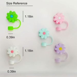 Food Grade Flower Pattern Cartoon <b>Reusable</b> Proof Dust Cover Cap Custom Designer Silicone Christmas <b>Straw</b> Cover Topper Charms - Product Image 6