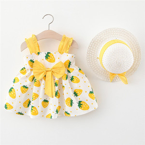 ชุดเดรสเด็กผู้หญิงลายจุดสีชมพูแดงผ้าฝ้ายสำหรับฤดูร้อนจากซัพพลายเออร์จีน พร้อมหมวกกันแดด - Product Image 2