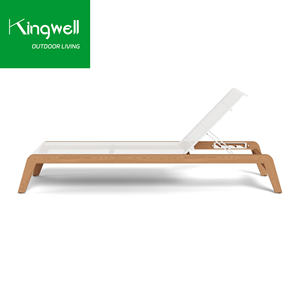 كرسي استلقاء خشبي قابل للتعديل من خشب الساج مع شبكة مقاومة للماء - مقاوم للأشعة فوق البنفسجية وتصميم عصري محمول للشاطئ والحديقة وحمام السباحة - Product Image 2