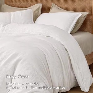 Parure de lit de luxe moderne en coton blanc 3 pièces pour hôtel – <span class=keywords><strong>Housse</strong></span> de <span class=keywords><strong>couette</strong></span> 100 % coton 200 fils/pouce² – Douce, respirante et <span class=keywords><strong>infroissable</strong></span> - Product Image 5