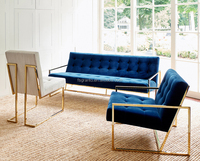 Fauteuil de salon de luxe moderne pour hôtel, fauteuil de détente en velours avec cadre métallique doré, mobilier pour hôtel, maison ou bureau