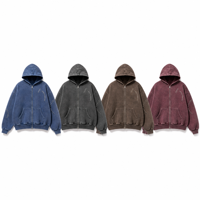 Sweat-shirt à capuche zippé intégral en molleton bouclé épais 450 GSM avec strass, délavé aux enzymes, coupe oversize, streetwear pour homme