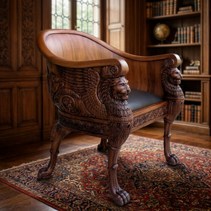 Sillón de Madera de Teca Tallada Antigua con Asiento Tapizado, Diseño para Vestíbulo de Hotel, Habitación de Huéspedes y Muebles para el Hogar - Product Image 6