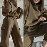 Ensemble de survêtement décontracté à capuche pour femme, style européen et américain, collection automne-hiver, coupe ample, en toile unie