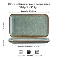 Bobbi vert rétro texturé rectangulaire Snack assiette jetable Vintage japonais Sushi en céramique Hot Pot plat d'accompagnement pour la fête