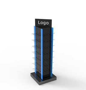 360&deg; <strong>Rotating</strong> 4-Side Pegboard Metal Charger Promotion Rack - Black Turntable <strong>Display</strong> Stand <strong>with</strong> <strong>Hooks</strong> - Product Image 6