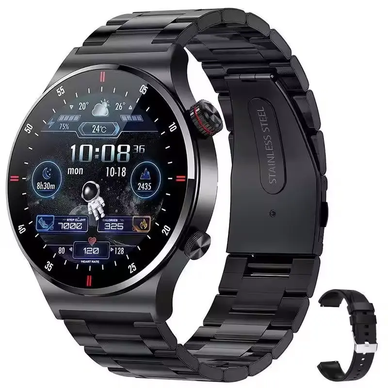 2024 Men Smartwatch Stainless Steels Smart Bcelet Health Monitoring BT Call Waterproof 1.28" Round Screen NFC Smart Watch QW33